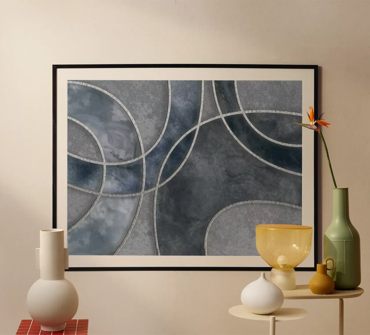 Blue Grey Layered Shapes Abstract Art carta hahnemühle da Andrea Haase Modern Home
