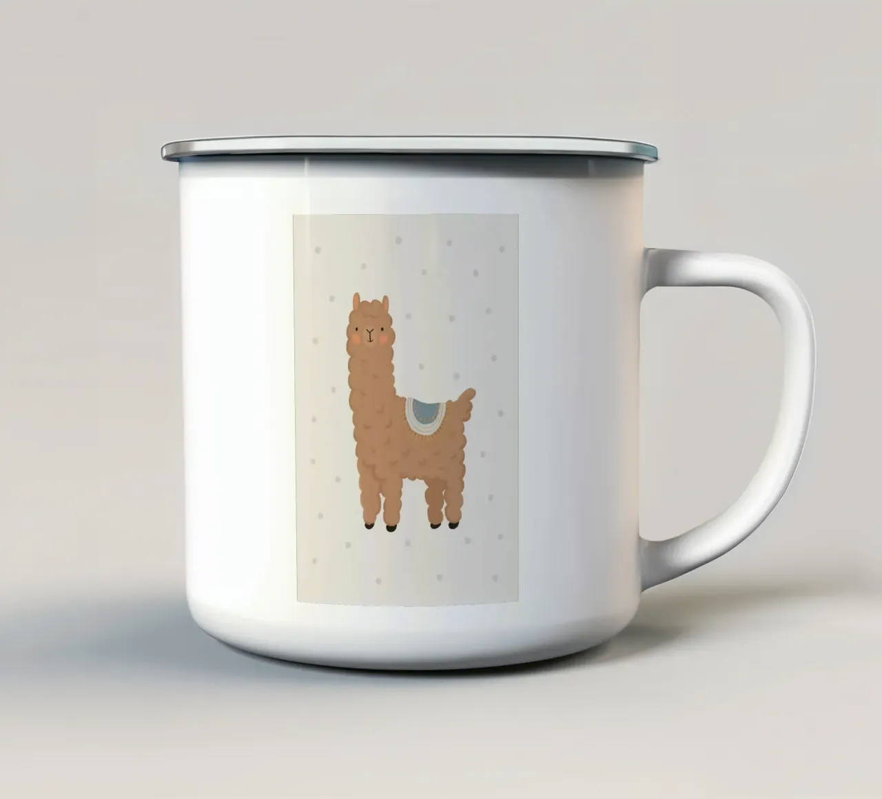 Un simpatico lama marrone tazza in smalto da apple crumble