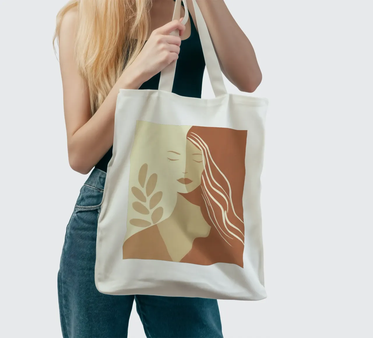 Boho woman in beige and brown | Zen painting tote bag by Autofocus