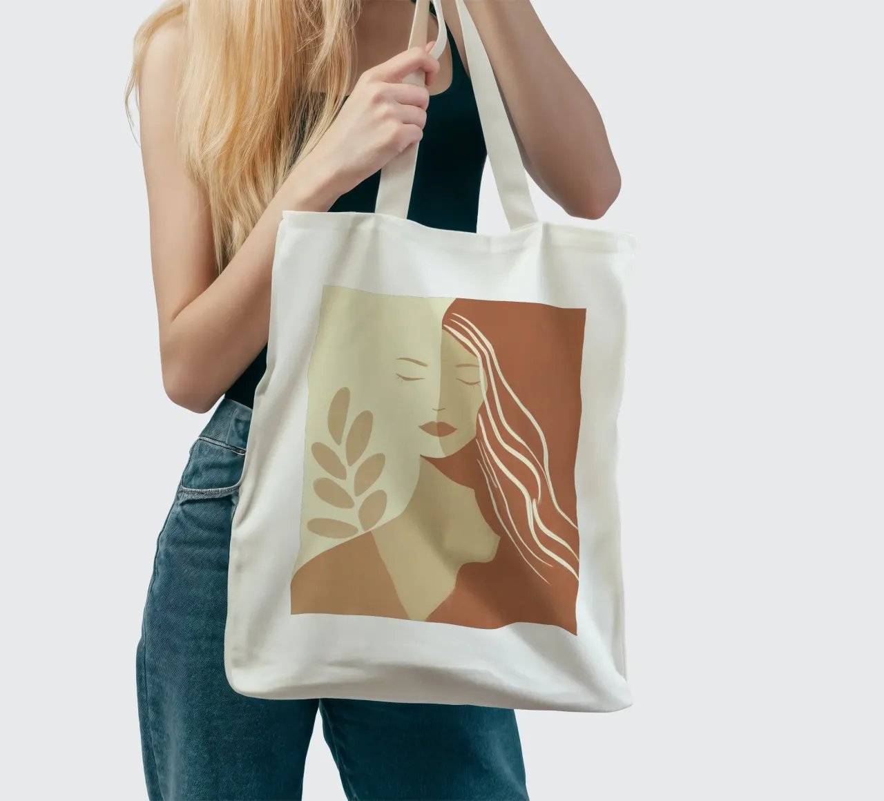 Boho woman in beige and brown | Zen painting tote bag by Autofocus