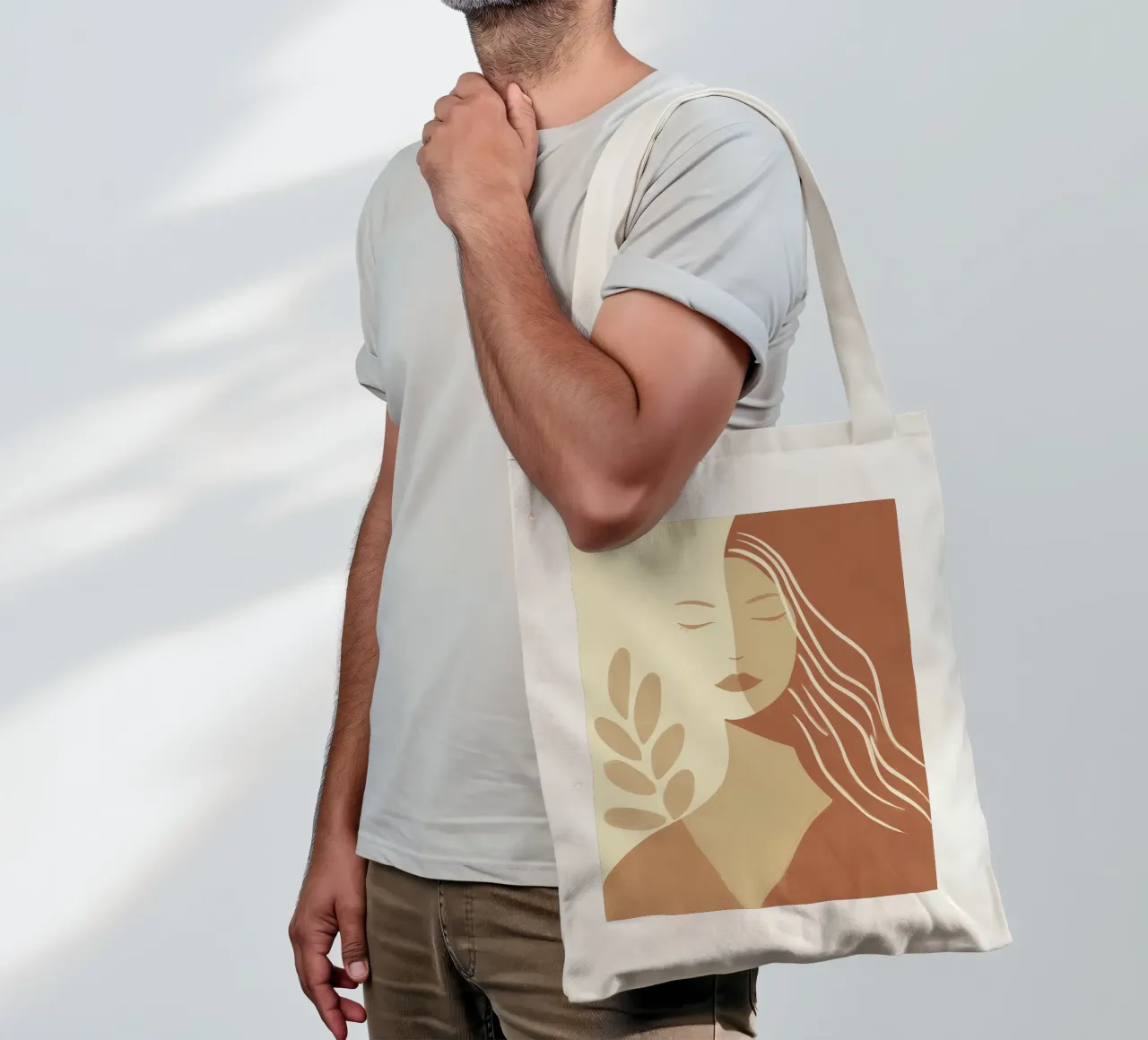 Boho woman in beige and brown | Zen painting tote bag by Autofocus