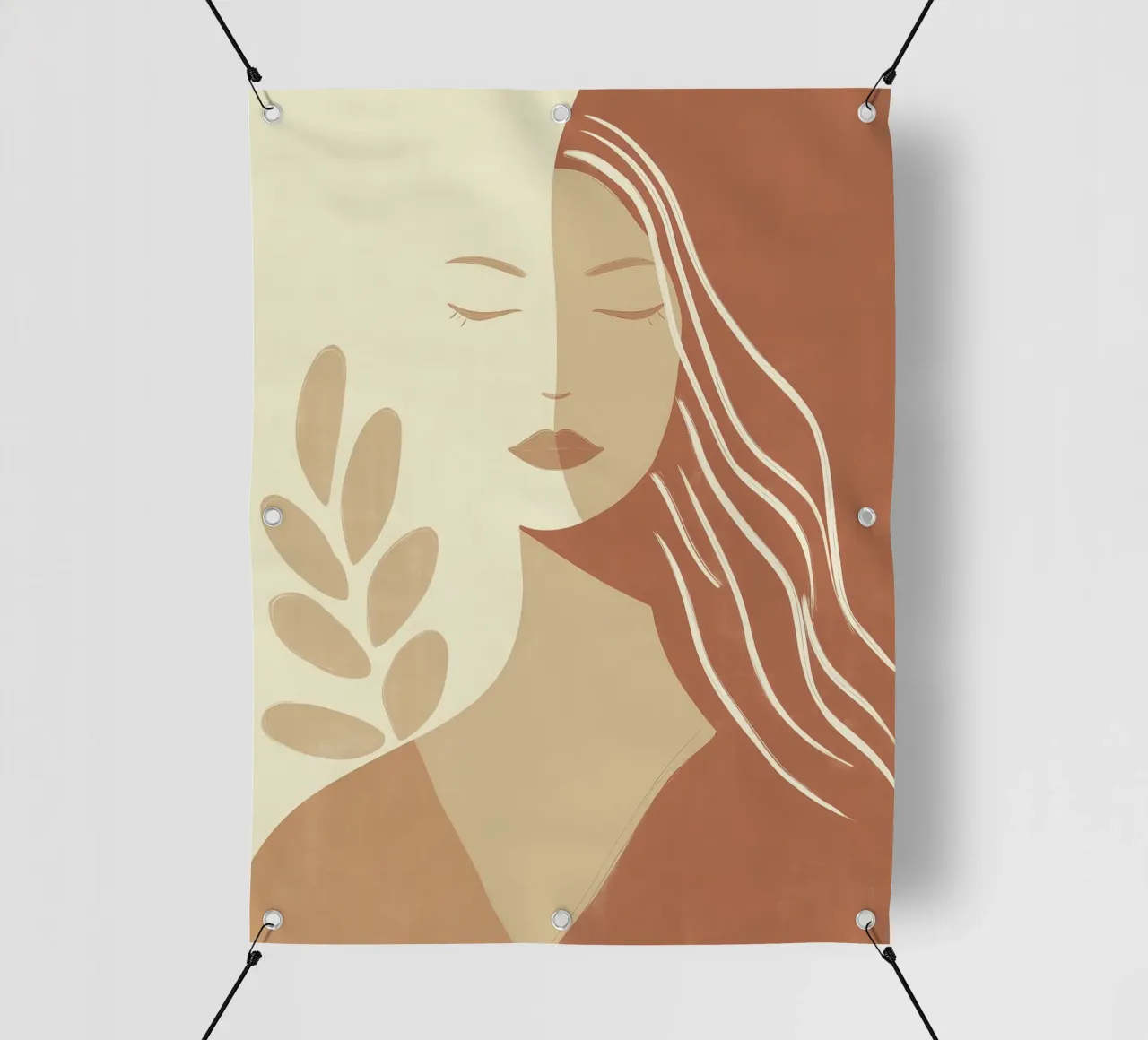 Donna boho in beige e marrone | Quadro Zen telo in pvc da Autofocus