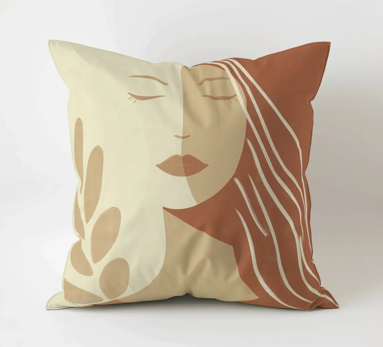 Boho woman in beige and brown | Zen painting decorative cushion by Autofocus