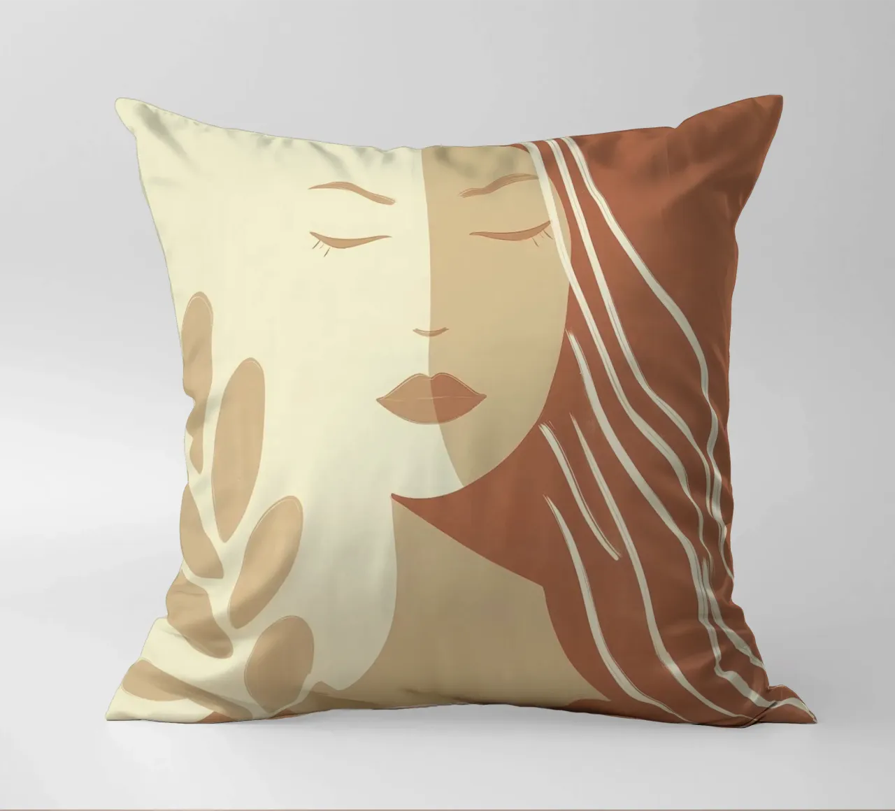 Boho woman in beige and brown | Zen painting decorative cushion by Autofocus