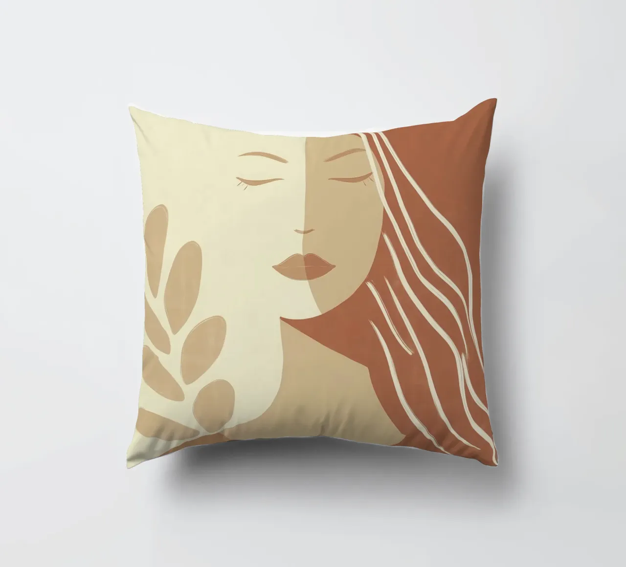 Donna boho in beige e marrone | Quadro Zen cuscino da Autofocus