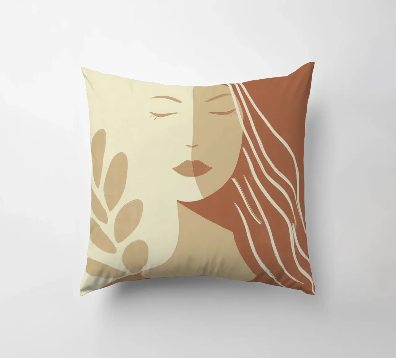 Donna boho in beige e marrone | Quadro Zen cuscino da Autofocus