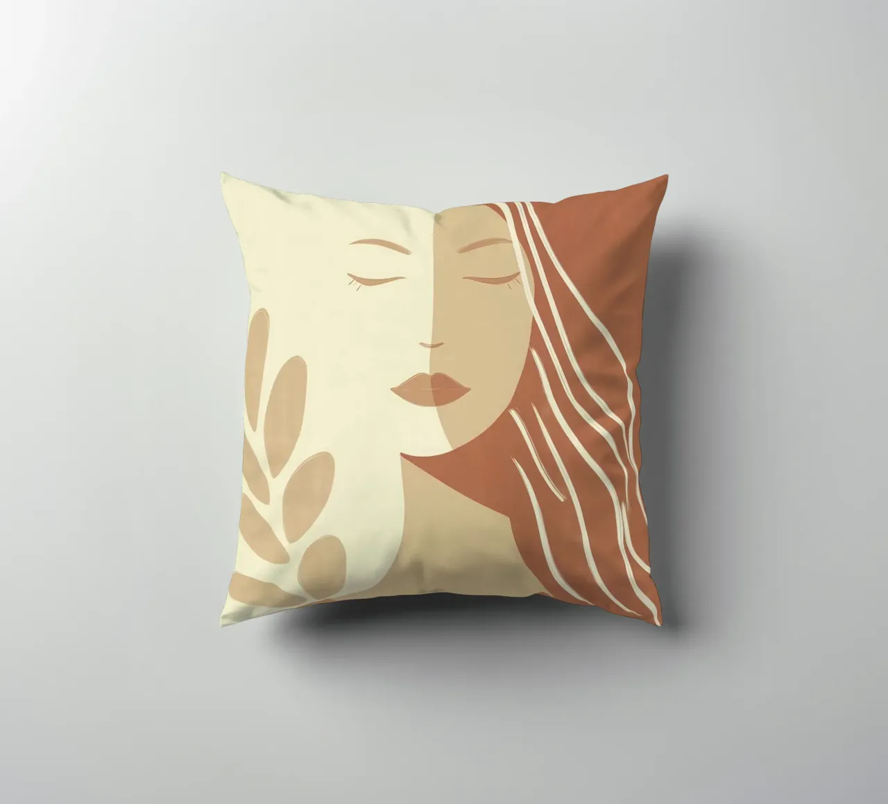 Boho woman in beige and brown | Zen painting decorative cushion by Autofocus
