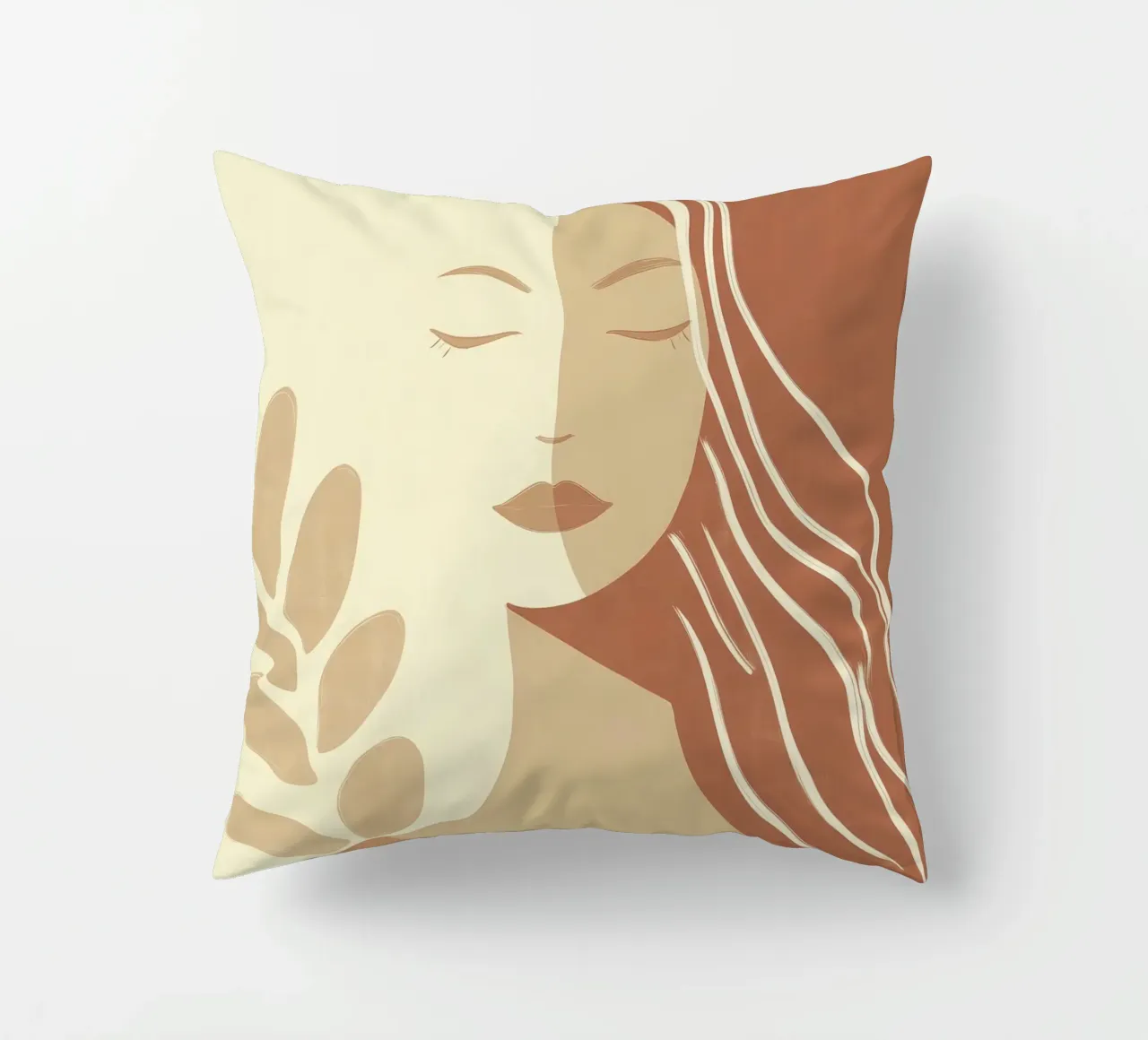 Boho woman in beige and brown | Zen painting decorative cushion by Autofocus