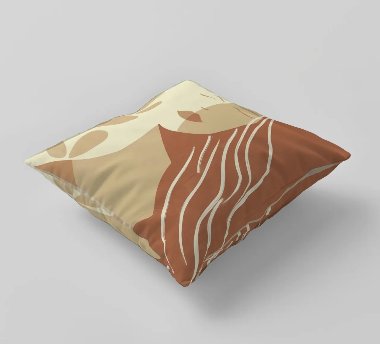 Boho woman in beige and brown | Zen painting decorative cushion by Autofocus