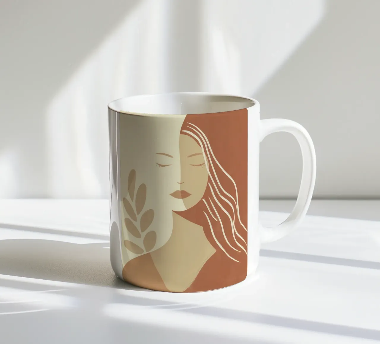 Donna boho in beige e marrone | Quadro Zen tazza in ceramica da Autofocus