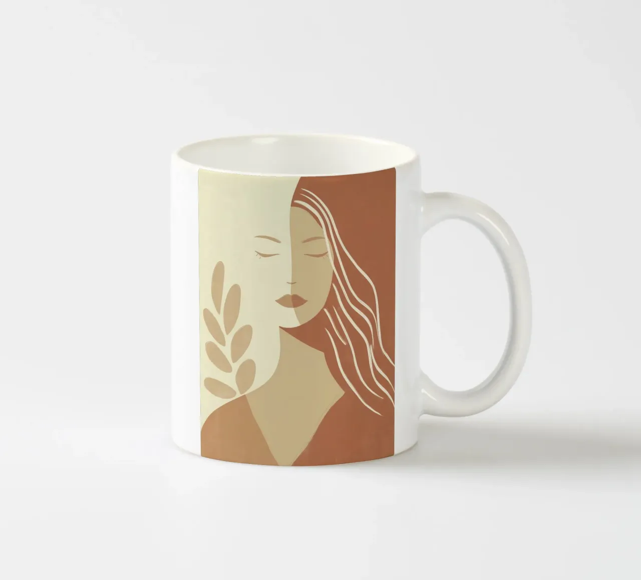 Donna boho in beige e marrone | Quadro Zen tazza in ceramica da Autofocus