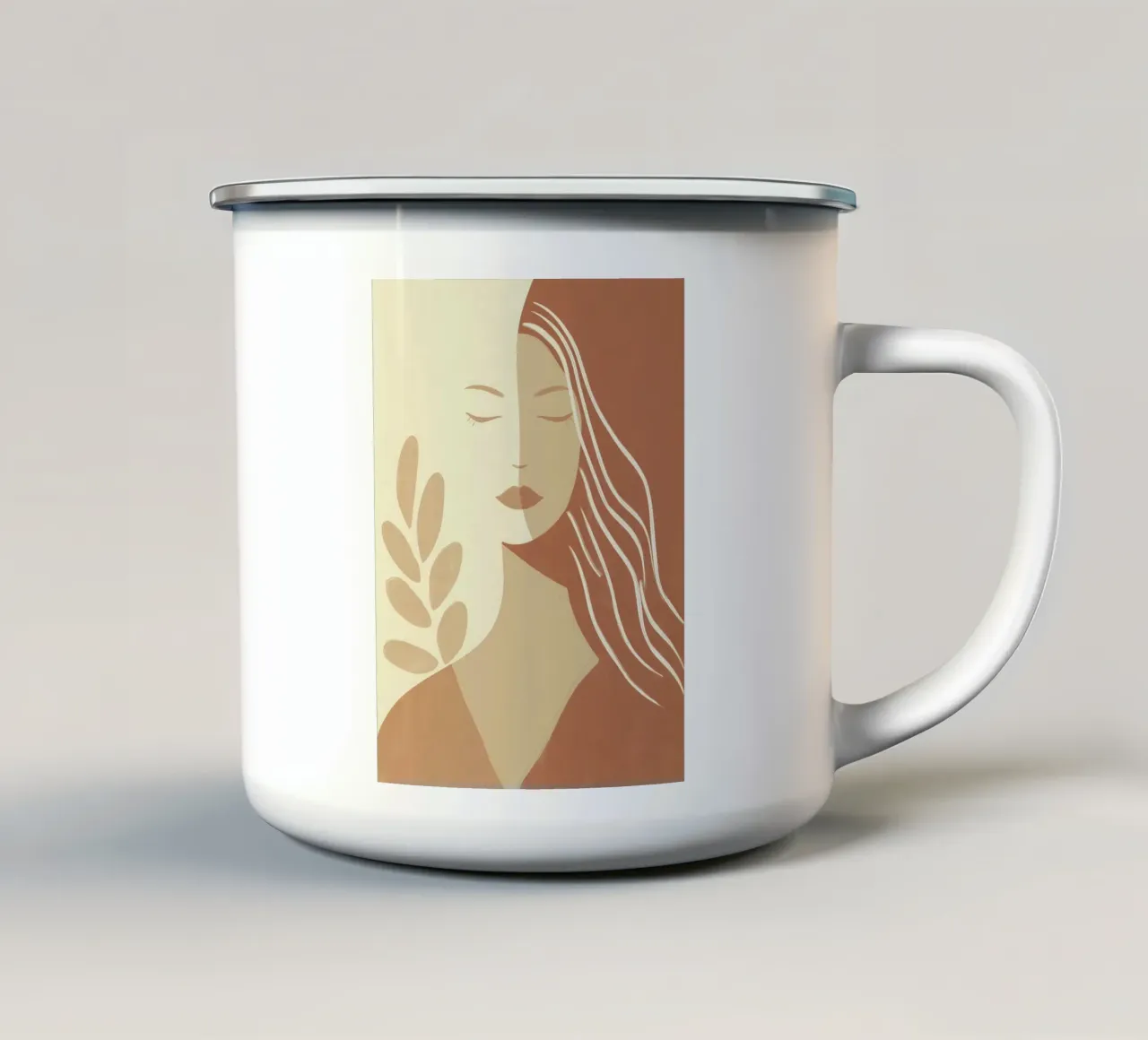 Donna boho in beige e marrone | Quadro Zen tazza in smalto da Autofocus