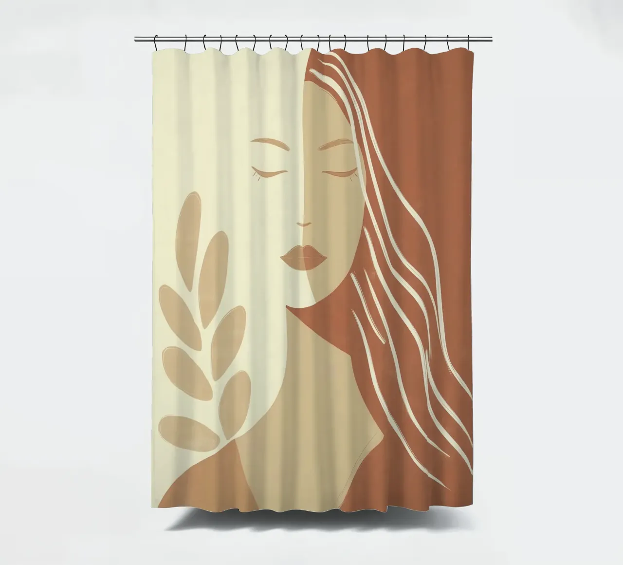 Boho woman in beige and brown | Zen painting shower curtain by Autofocus