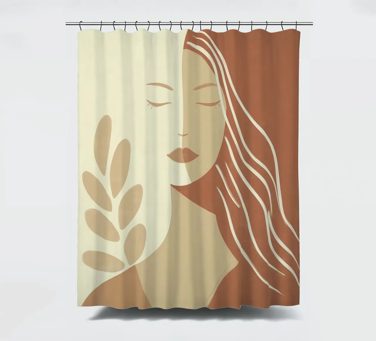Boho woman in beige and brown | Zen painting shower curtain by Autofocus