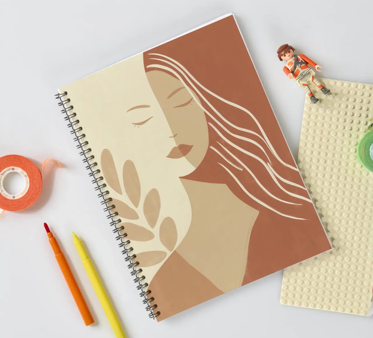 Boho woman in beige and brown | Zen painting spiral notebook by Autofocus