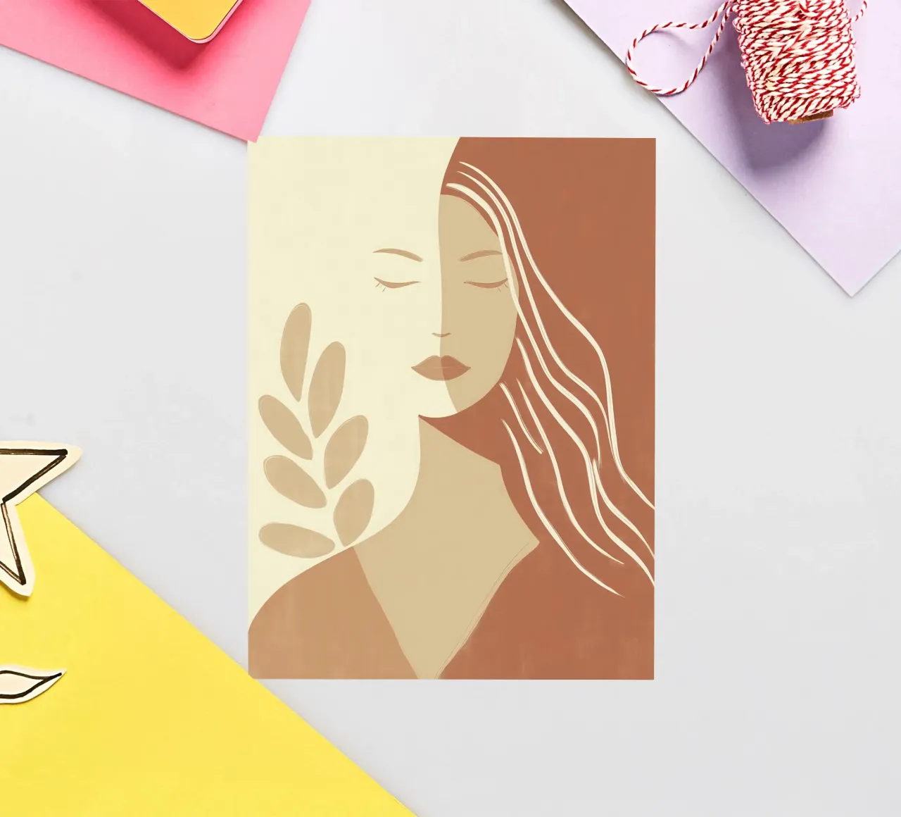 Boho woman in beige and brown | Zen painting sticker by Autofocus