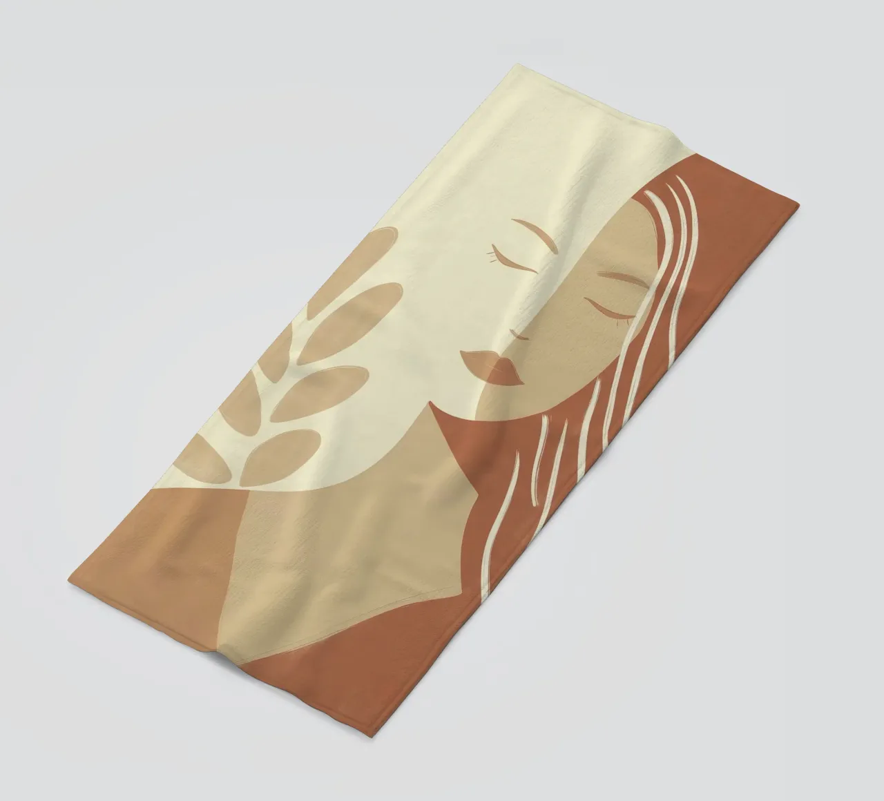 Boho woman in beige and brown | Zen painting beach towel by Autofocus