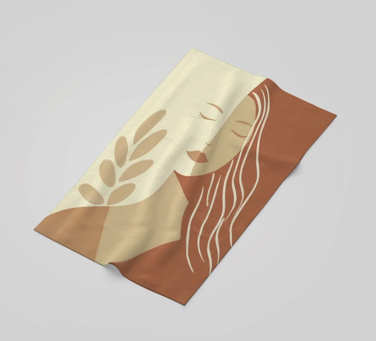 Boho woman in beige and brown | Zen painting beach towel by Autofocus