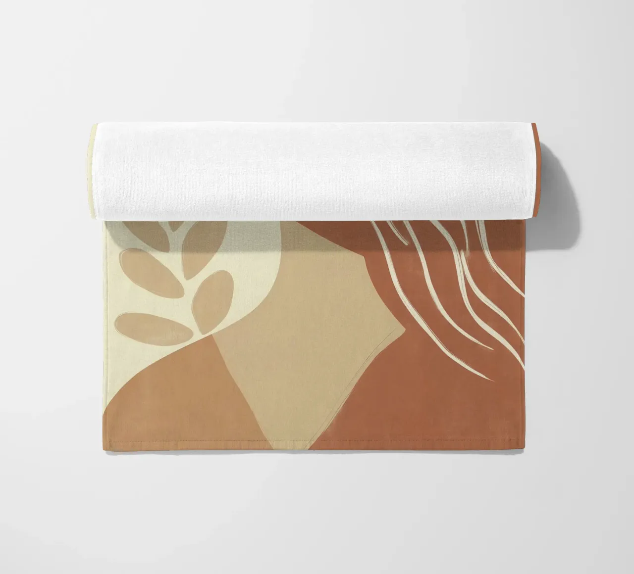 Boho woman in beige and brown | Zen painting beach towel by Autofocus