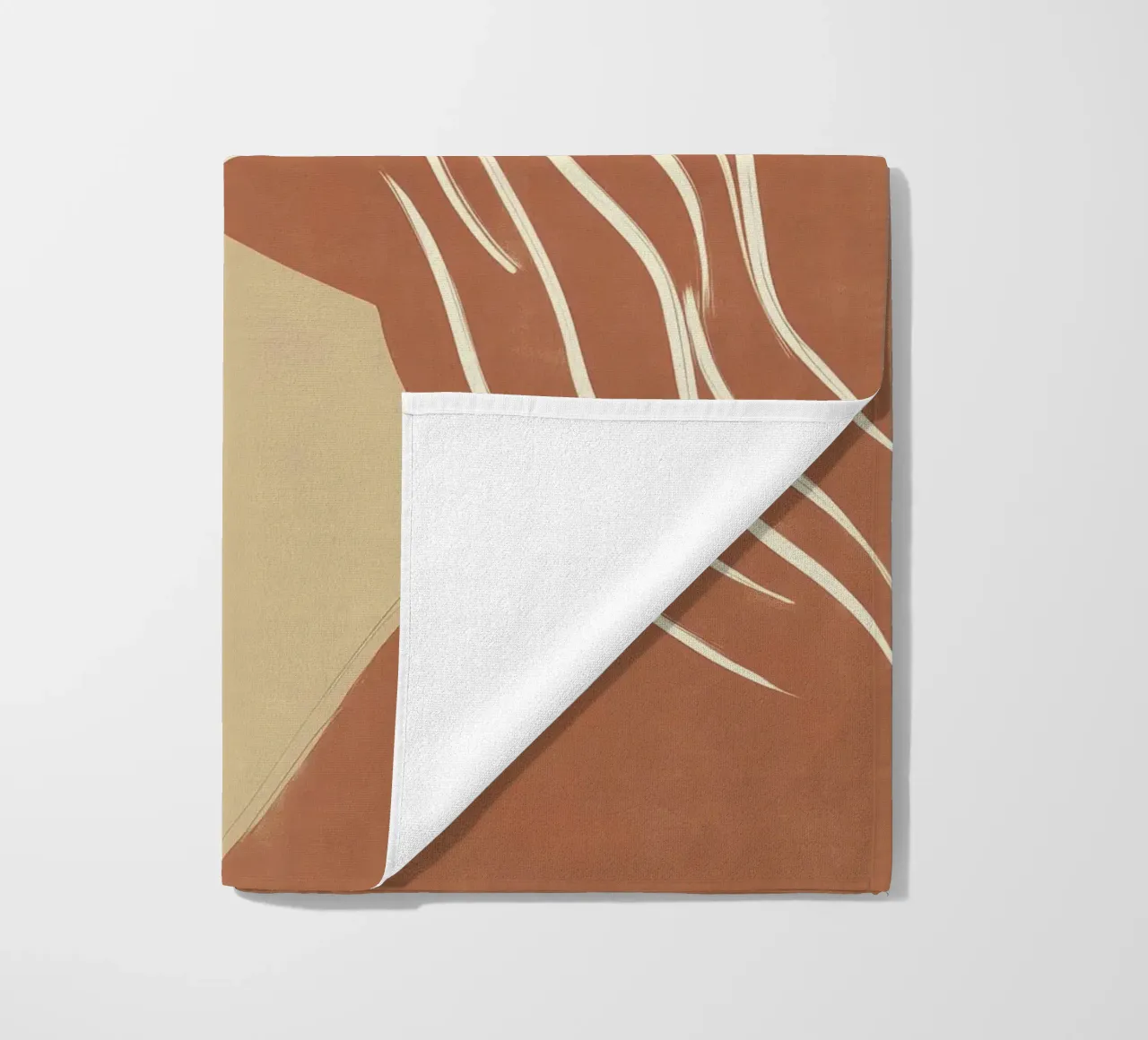 Boho woman in beige and brown | Zen painting beach towel by Autofocus