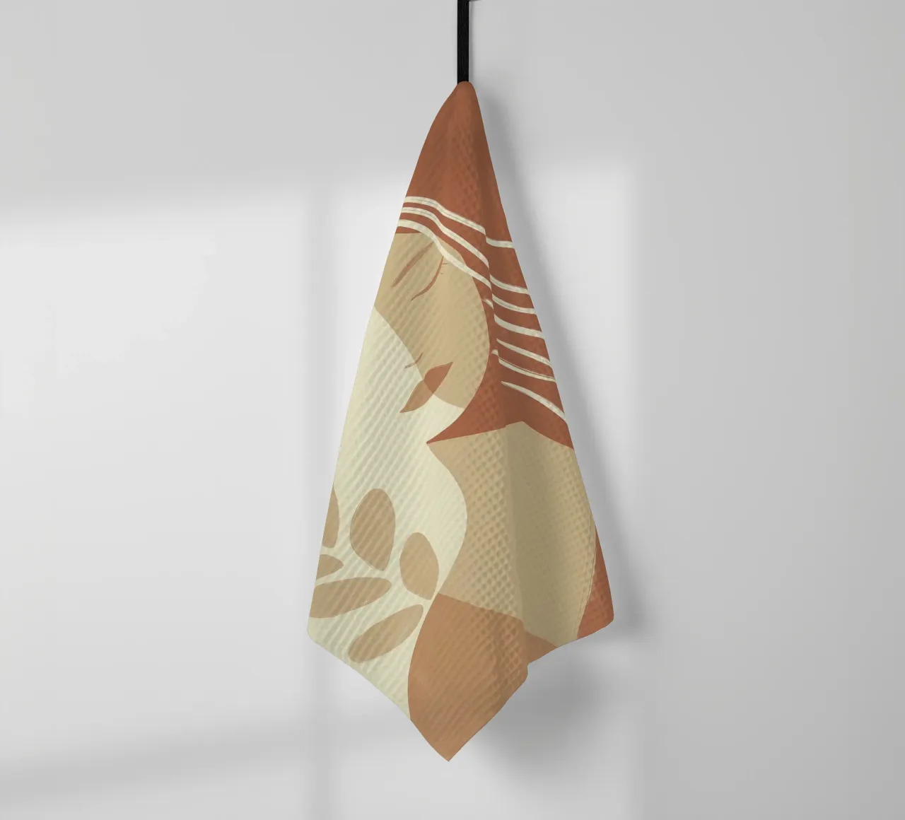 Boho woman in beige and brown | Zen painting tea towel by Autofocus