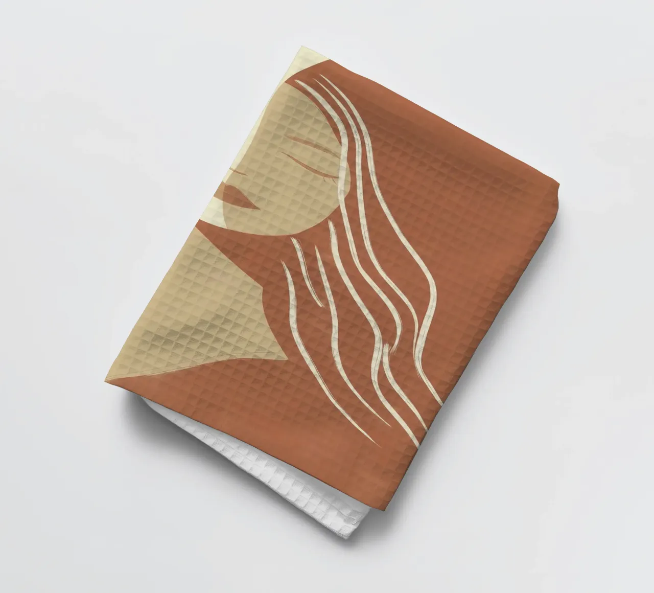 Boho woman in beige and brown | Zen painting tea towel by Autofocus