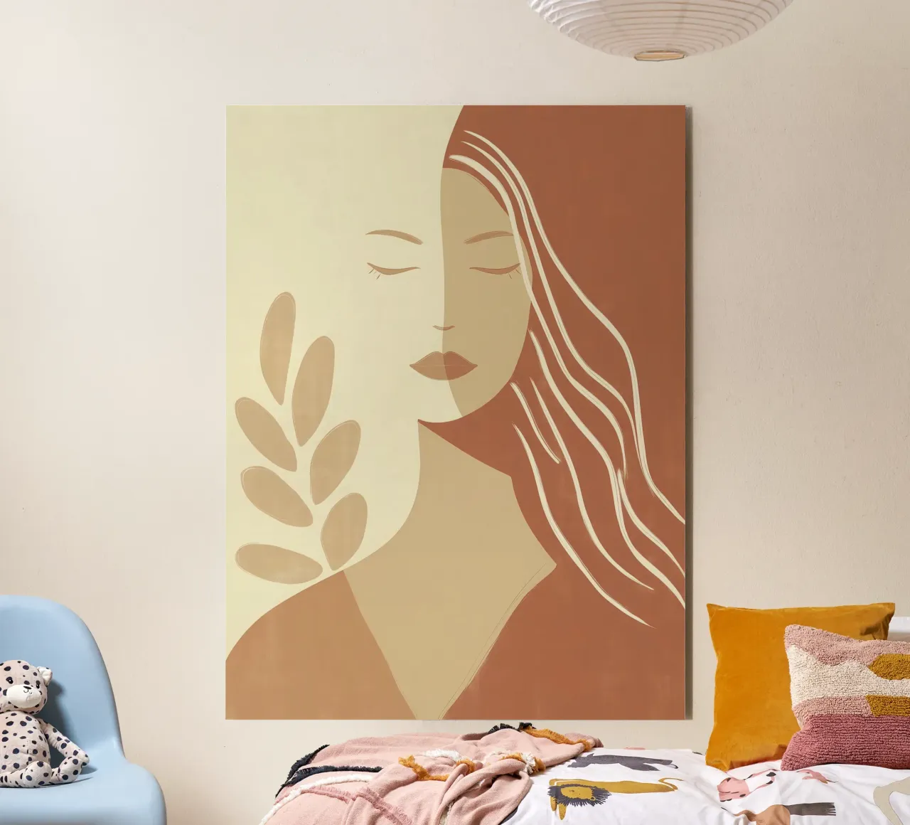Boho woman in beige and brown | Zen painting forex plate by Autofocus
