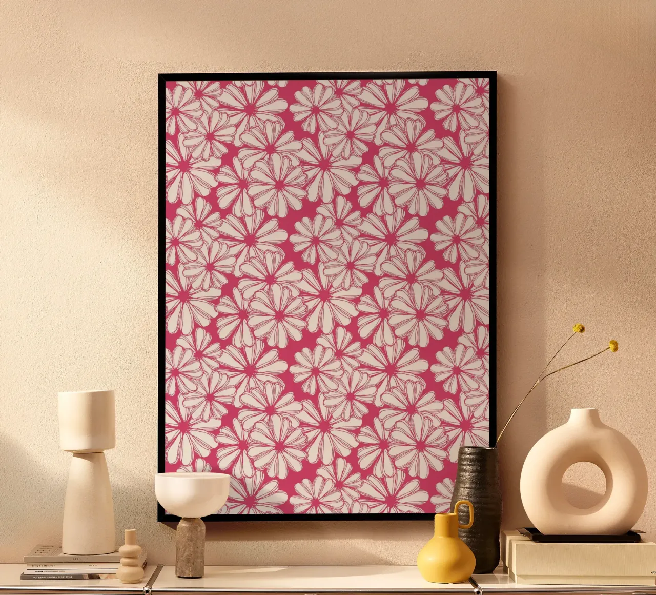 Rosa floreale occupato poster con telaio in plastica da Kim Hubball Studio