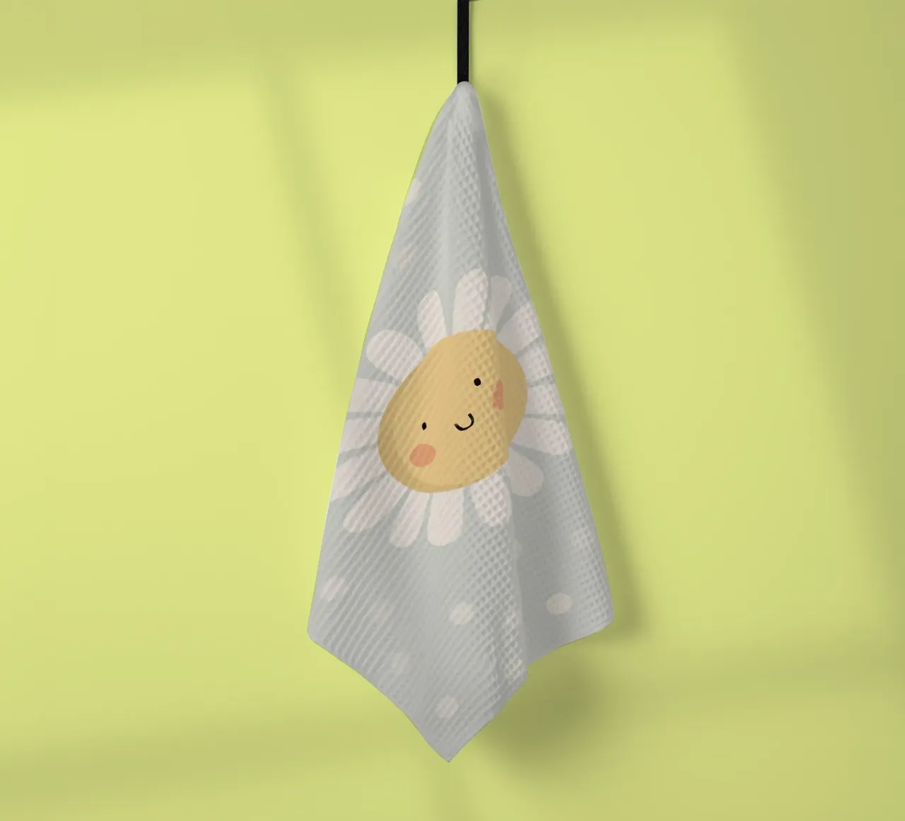 Simpatico fiore a forma di margherita sorridente canovaccio da cucina da kakaka
