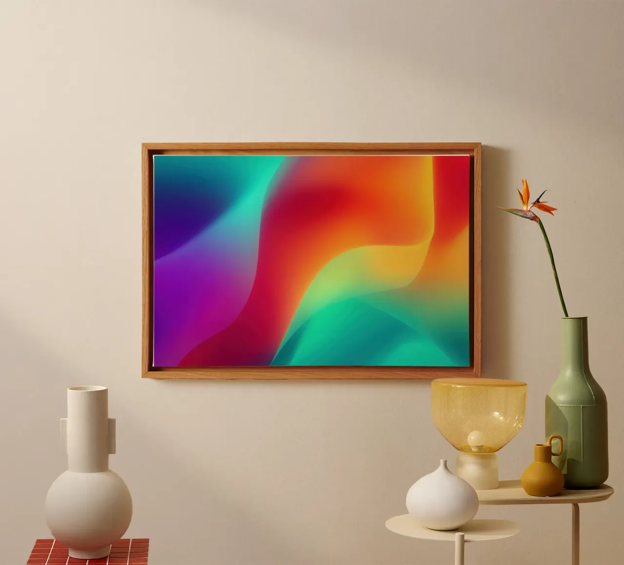 Vloeibaar licht | Abstracte digitale kleurgolven canvas van Autofocus
