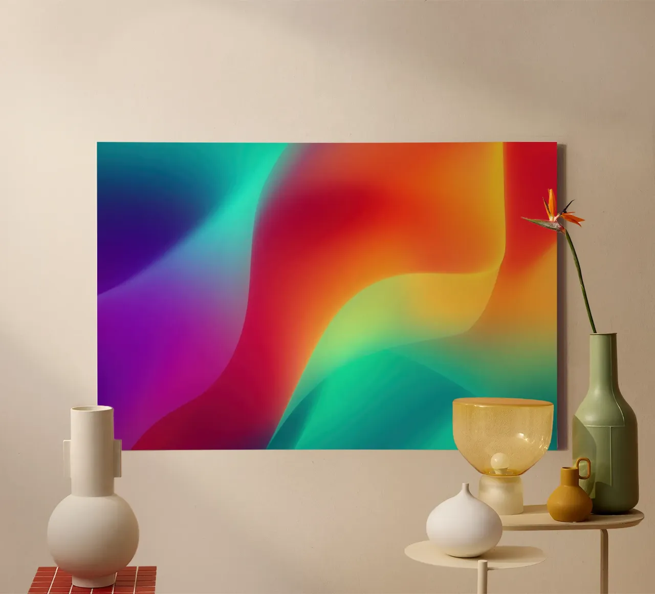 Vloeibaar licht | Abstracte digitale kleurgolven canvas van Autofocus