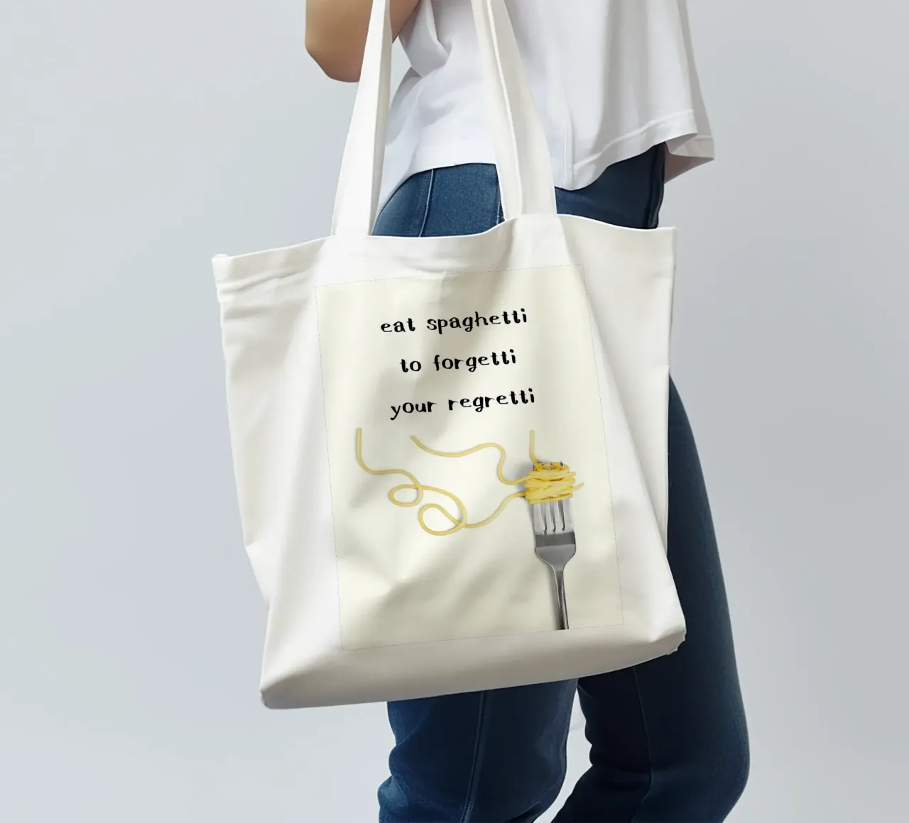 Eat Spaghetti to Forgetti Your Regretti borsa in juta da kakaka