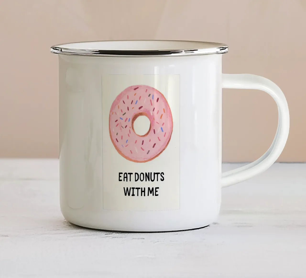 Eet donuts met mij emaille mok van kakaka