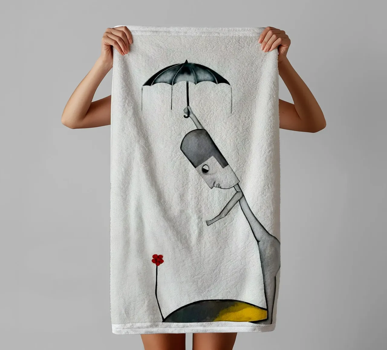 Man in the Rain towel by Leslie Greenrod