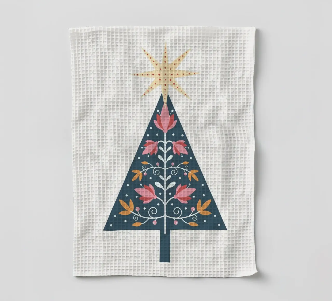 Albero di Natale floreale con stella canovaccio da cucina da kakaka
