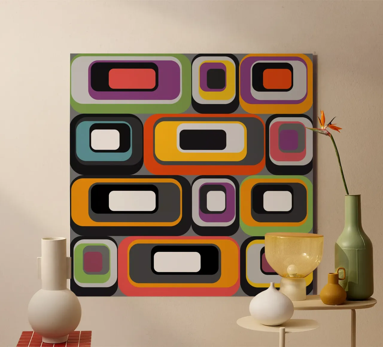 Abstract mid-century geometric pattern alluminio dibond da good-vibes