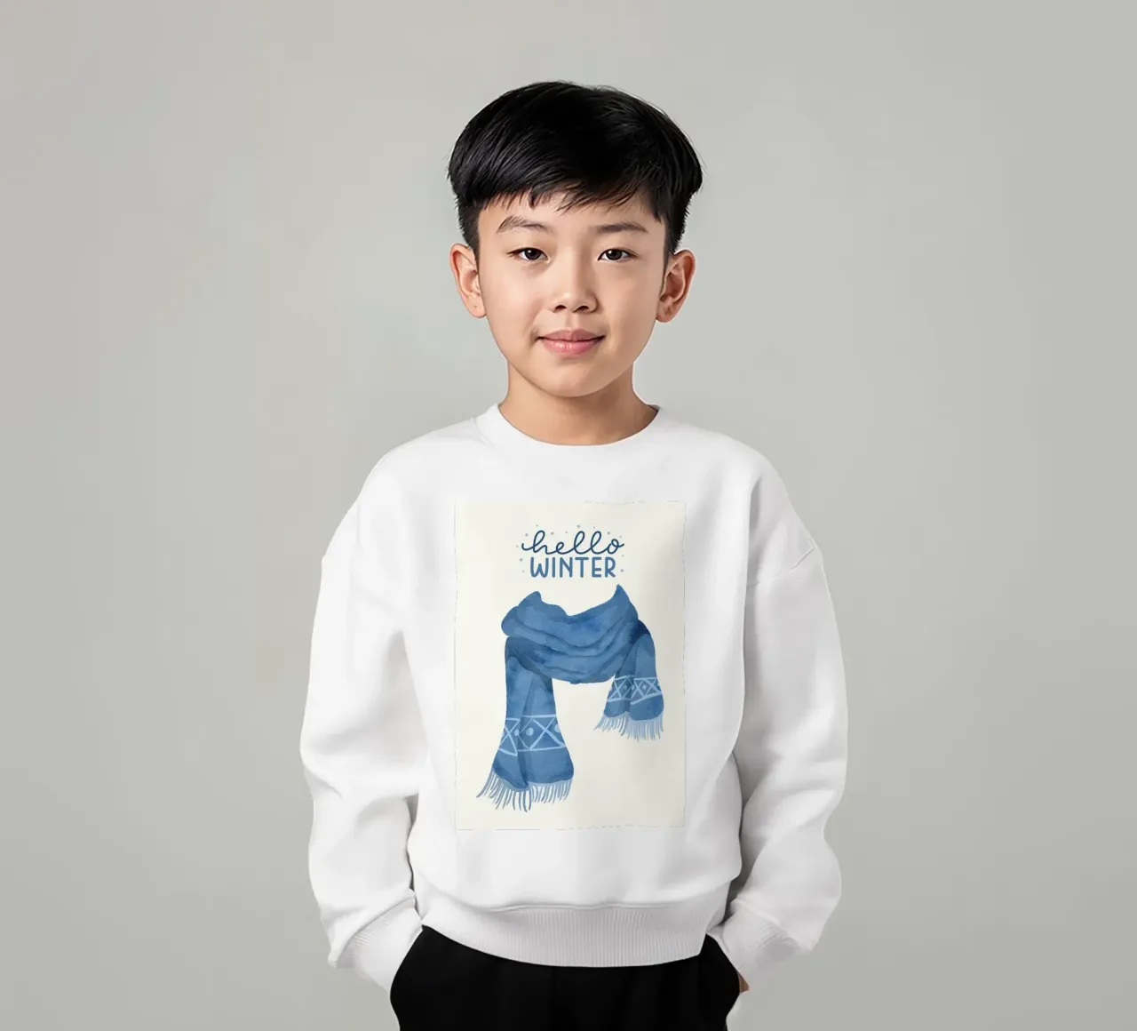Sciarpa blu Hello Winter felpa bambino da kakaka