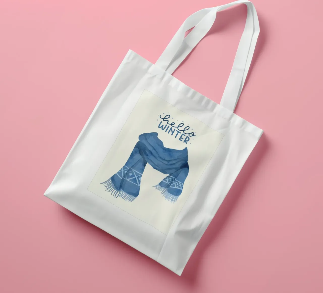 Sciarpa blu Hello Winter borsa in juta da kakaka