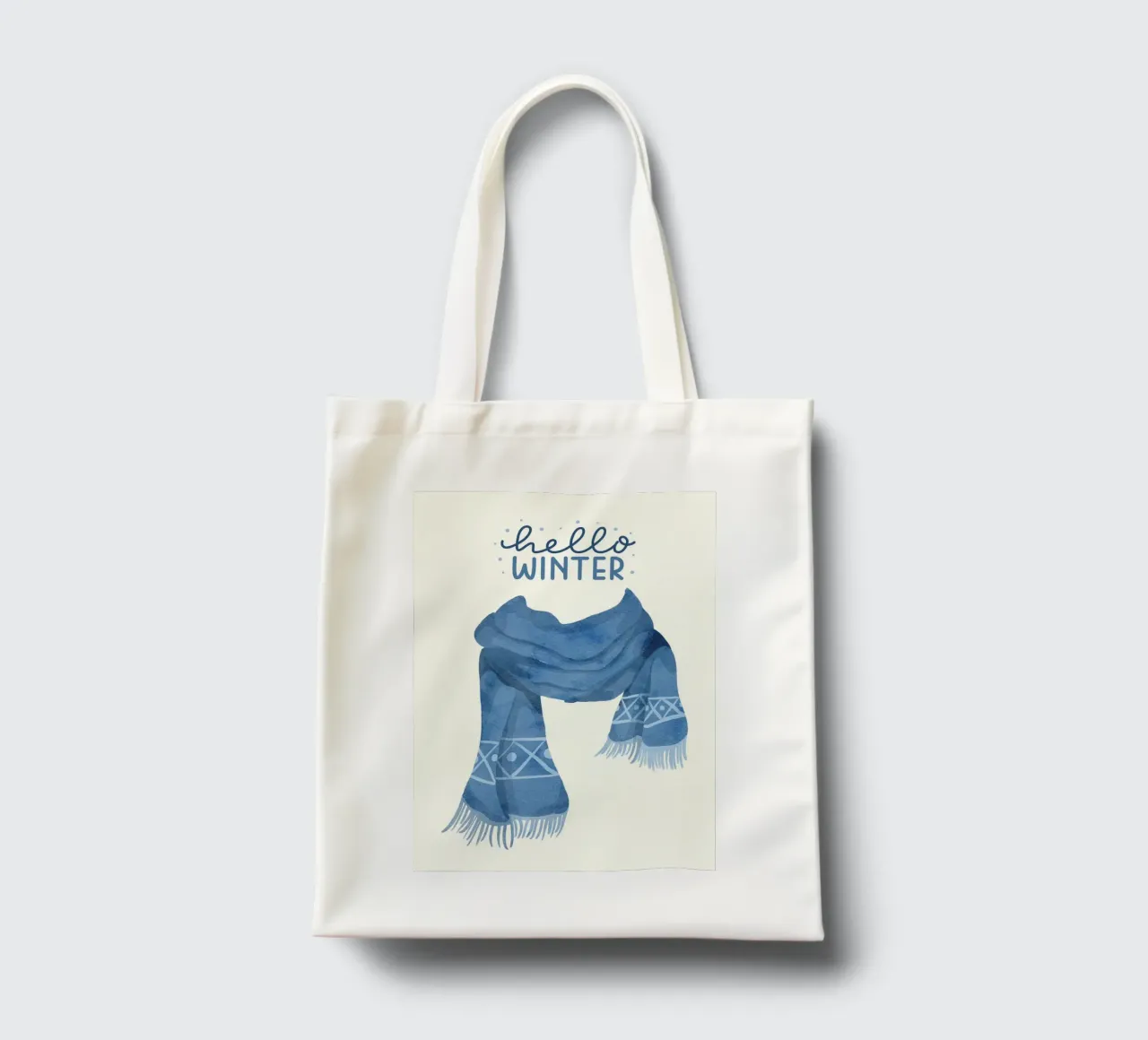 Sciarpa blu Hello Winter borsa in juta da kakaka