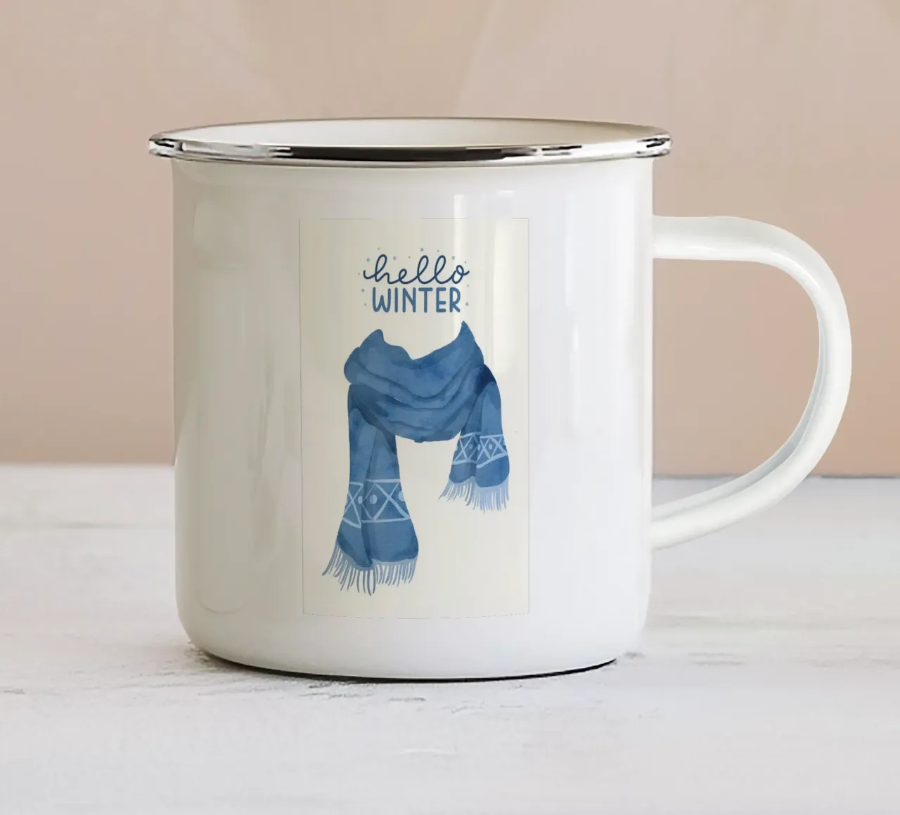 Sciarpa blu Hello Winter tazza in smalto da kakaka