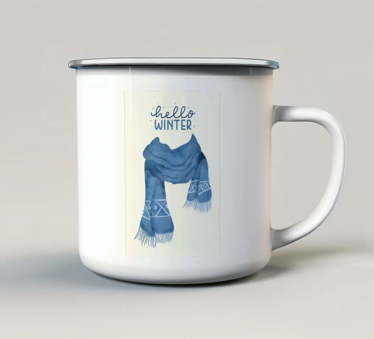Sciarpa blu Hello Winter tazza in smalto da kakaka