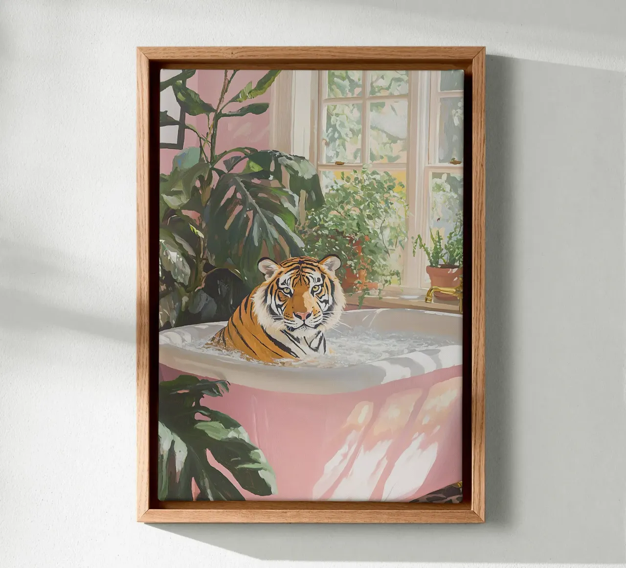 Tigre Botanica Rosa Bagno Rosa Vintage Badewanne Pastell tela con Cornice a cassetta da Euphoria Theresa