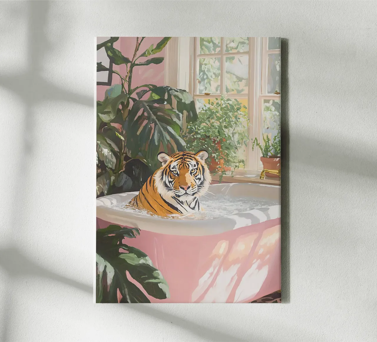 Tigre Botanica Rosa Bagno Rosa Vintage Badewanne Pastell tela con Cornice a cassetta da Euphoria Theresa
