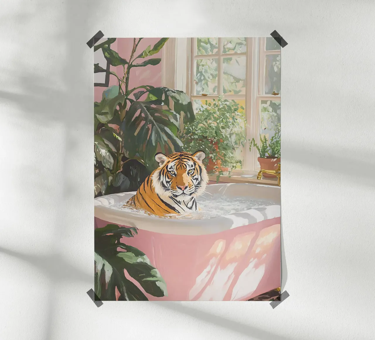 Tigre Botanica Rosa Bagno Rosa Vintage Badewanne Pastell poster da Euphoria Theresa