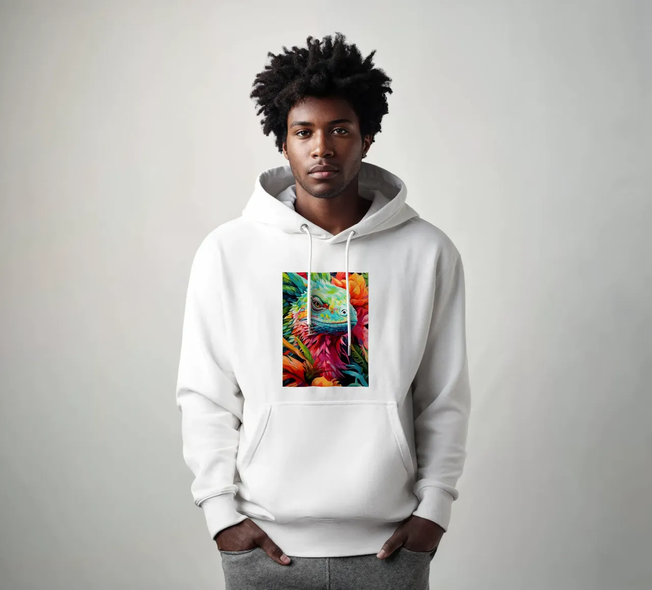 Lucertola colorata tra i fiori felpa con cappuccio da PosterByFly