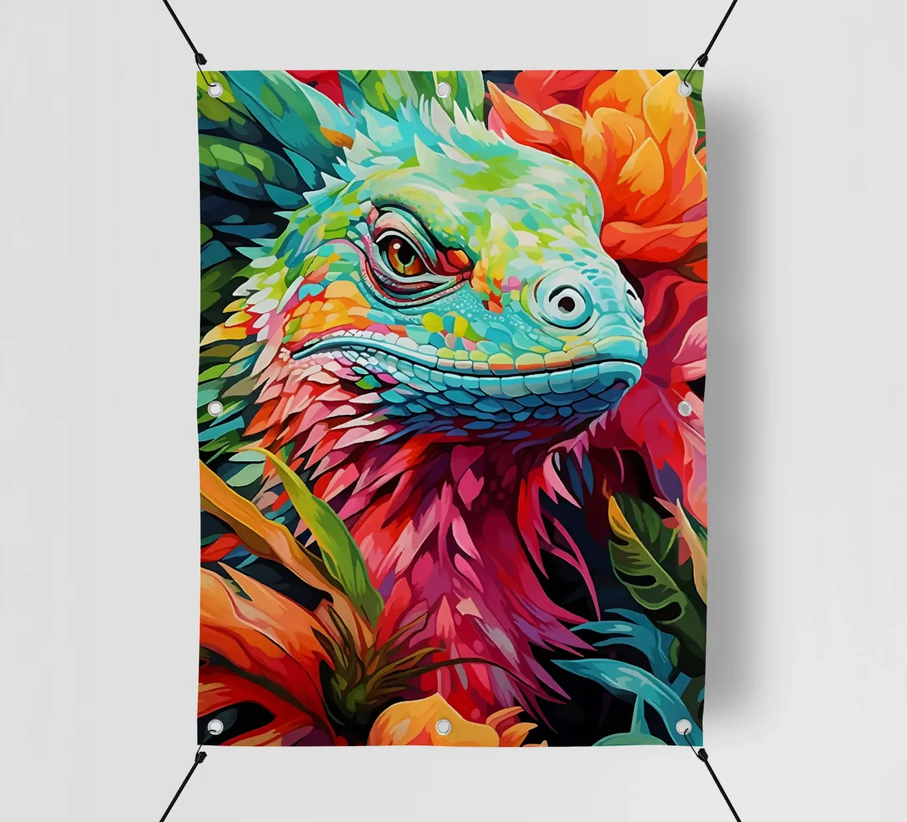 Lucertola colorata tra i fiori telo in pvc da PosterByFly