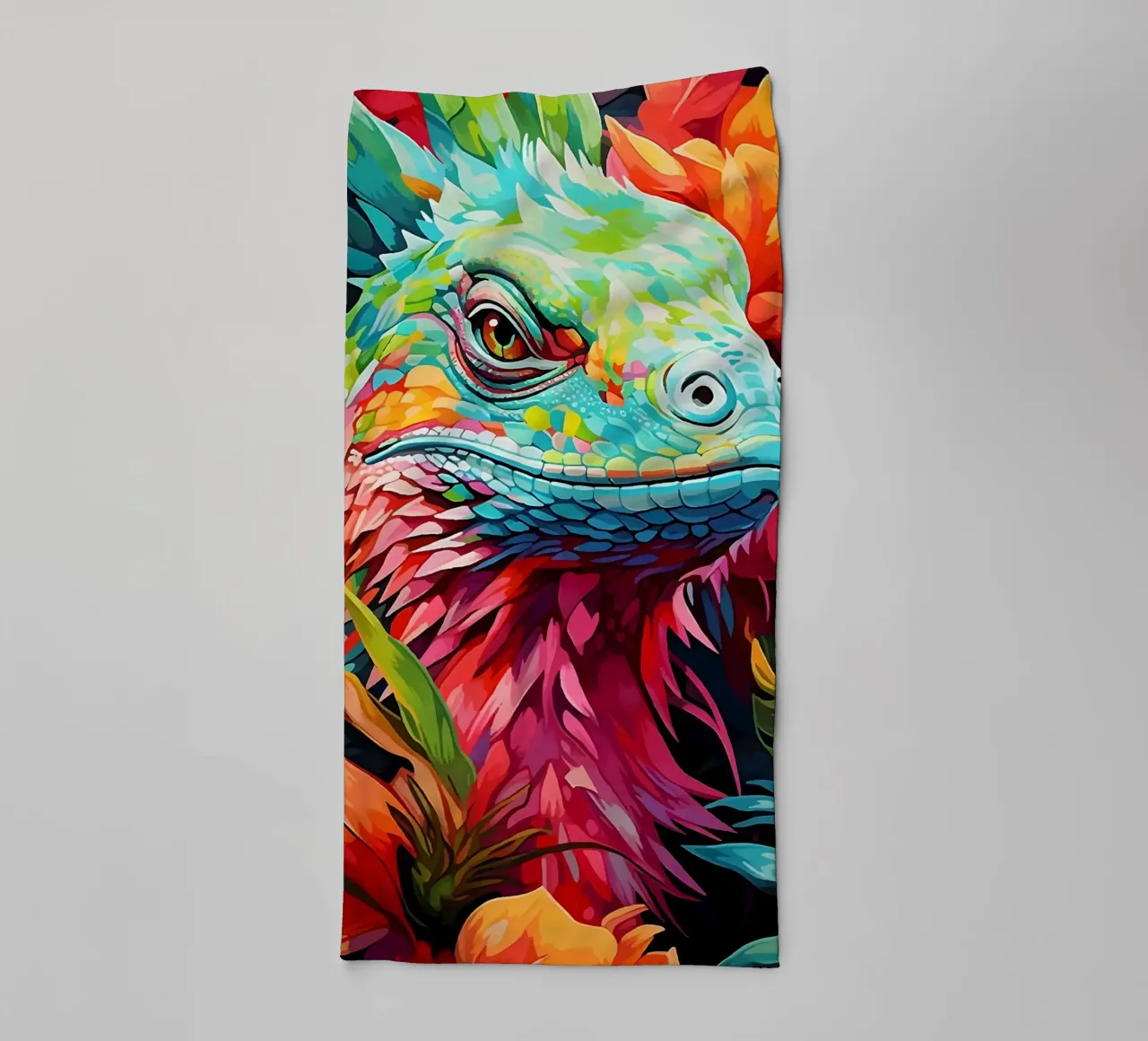 Lucertola colorata tra i fiori asciugamano da bagno da PosterByFly