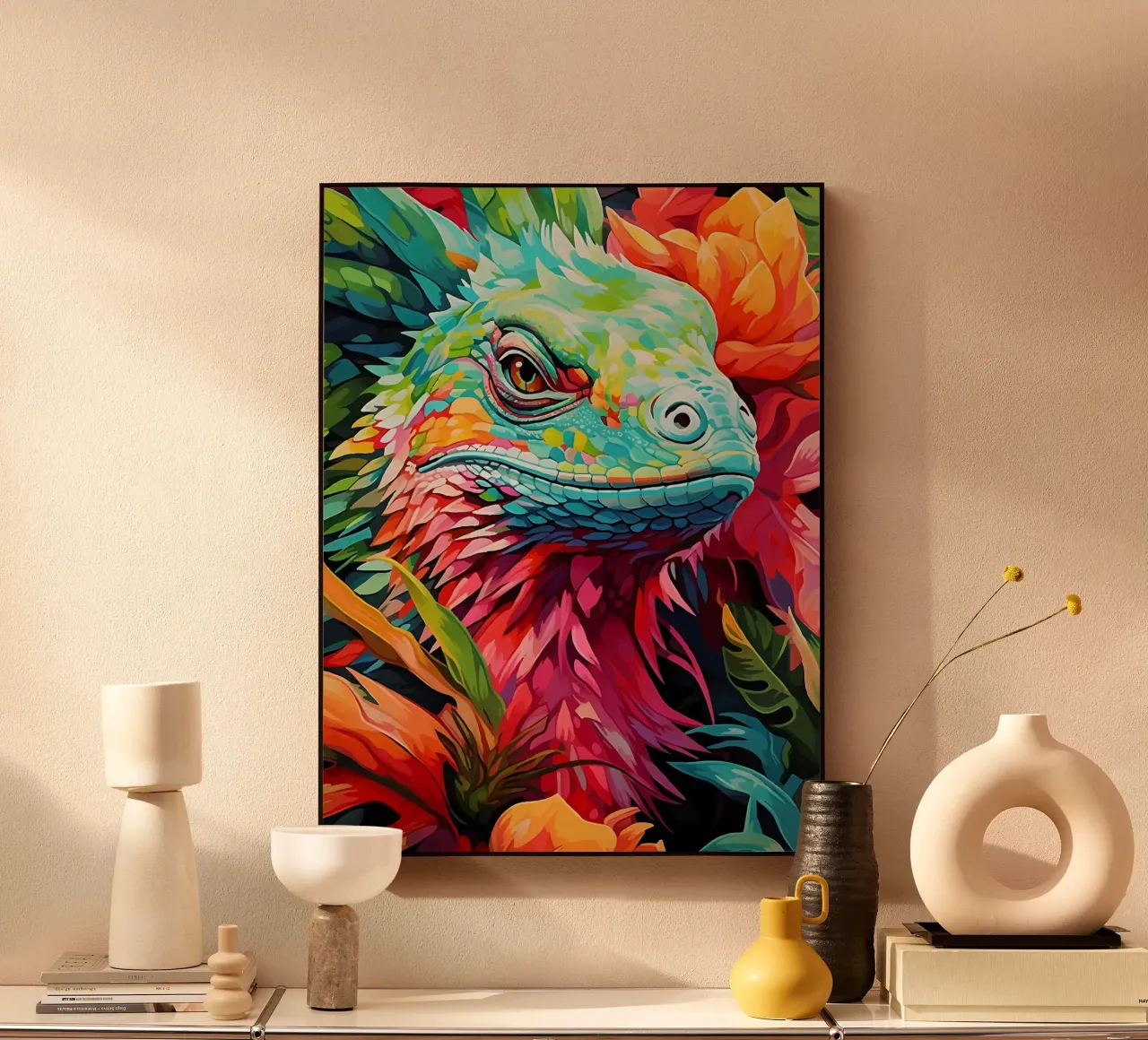 Lucertola colorata tra i fiori plexiglass da PosterByFly