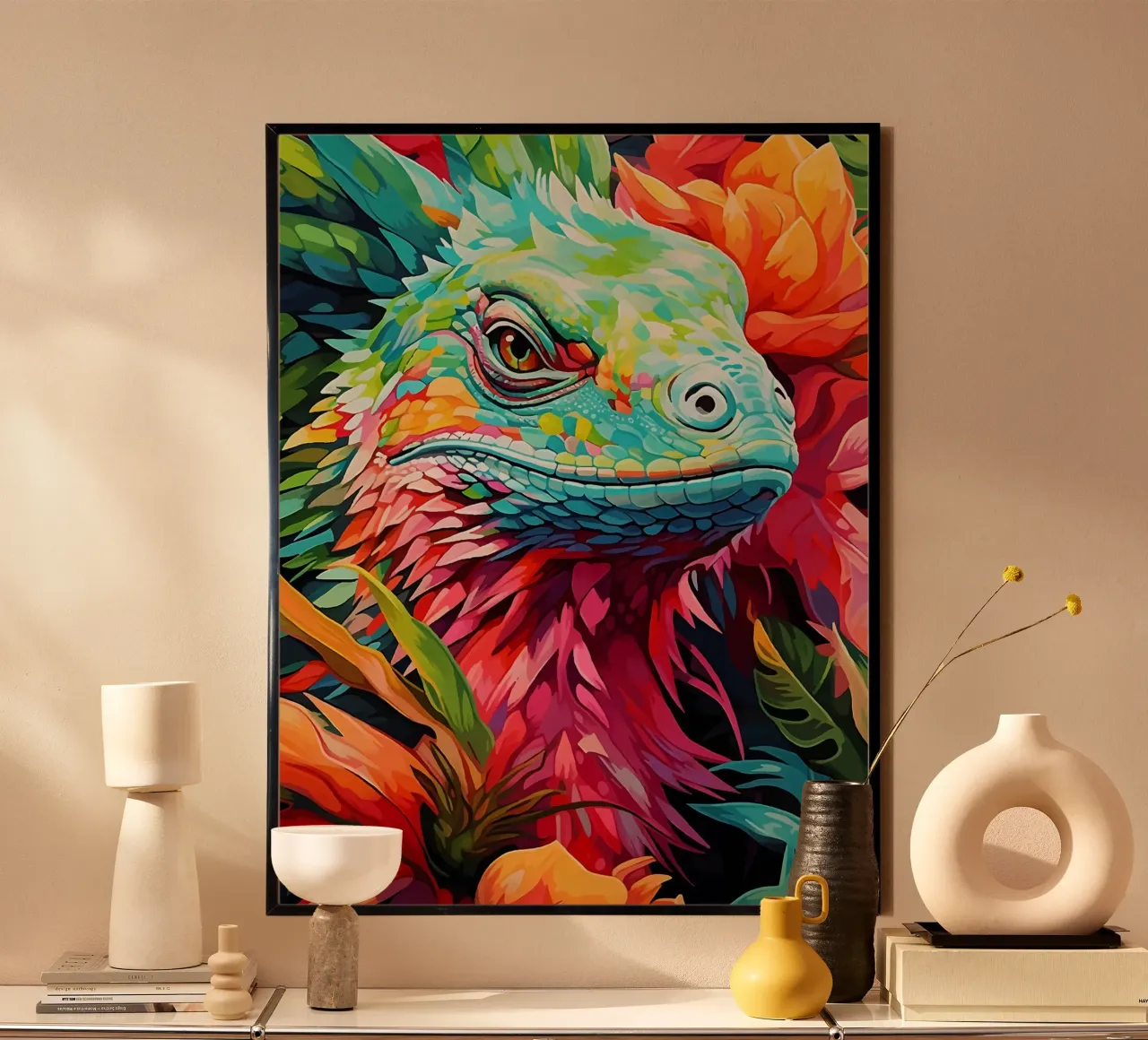 Lucertola colorata tra i fiori carta hahnemühle da PosterByFly