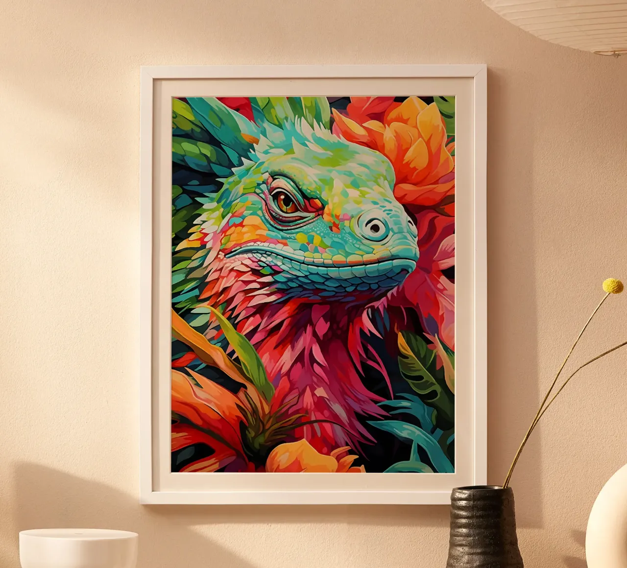 Lucertola colorata tra i fiori carta hahnemühle da PosterByFly